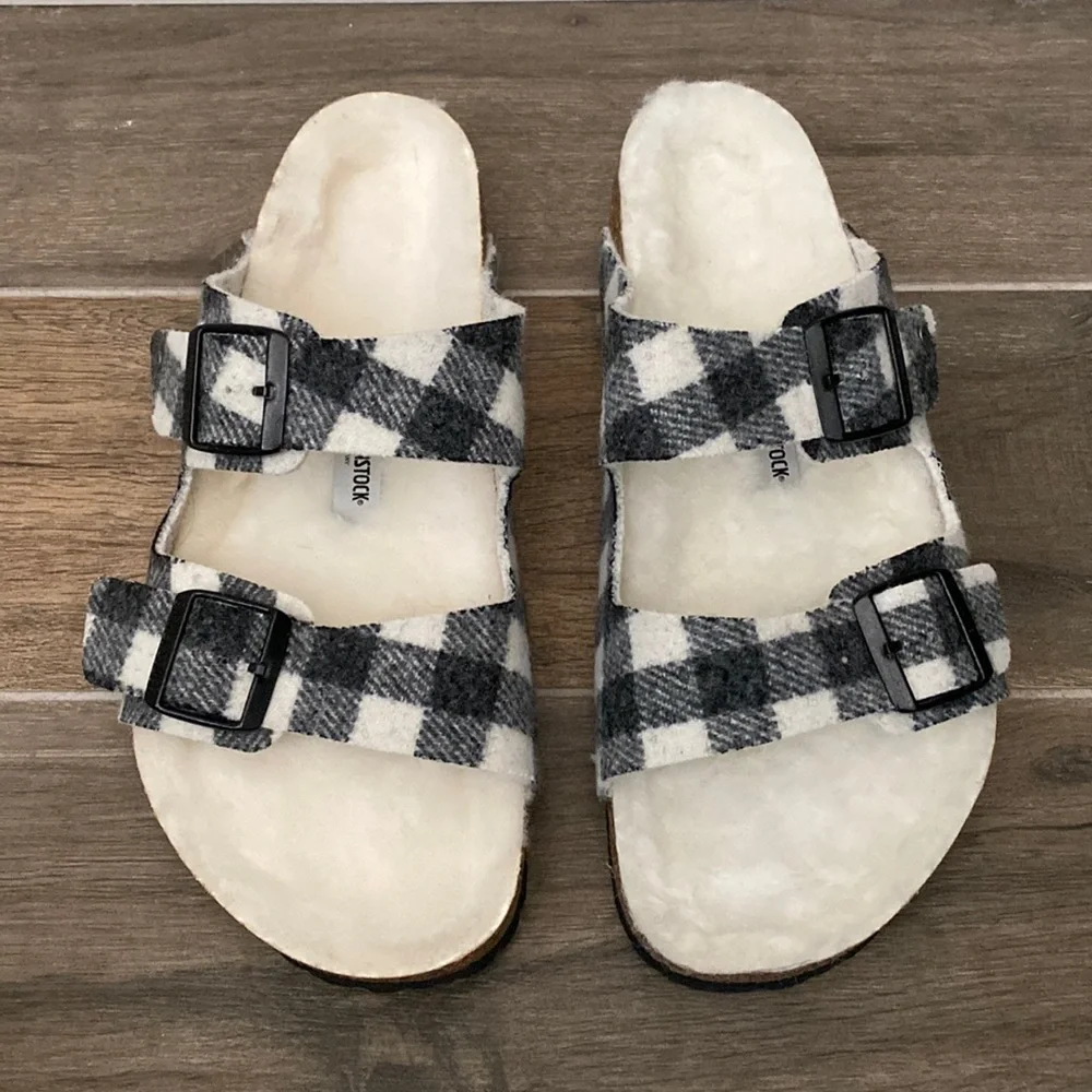 NEW Birkenstock Arizona Shearling Plaid Wool Slide Sandal Size 44 / 11